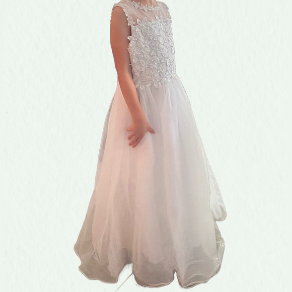 US Angels Regina White Communion Flower Girl Dress Floral Bodice Size 10 - Picture 4 of 11
